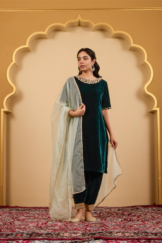 Green Rose Kurta Set