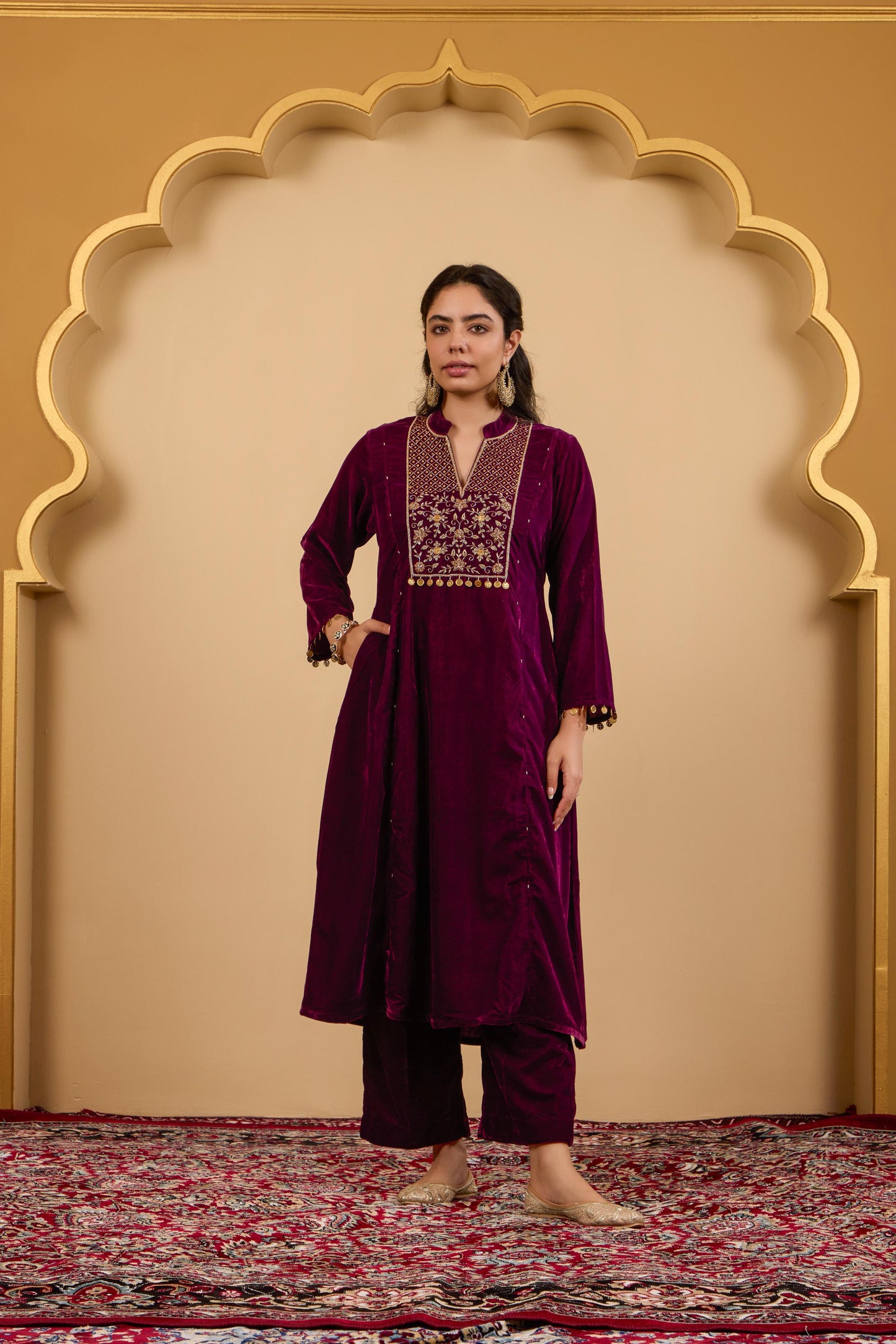 Maroon Yoke Kurta Set