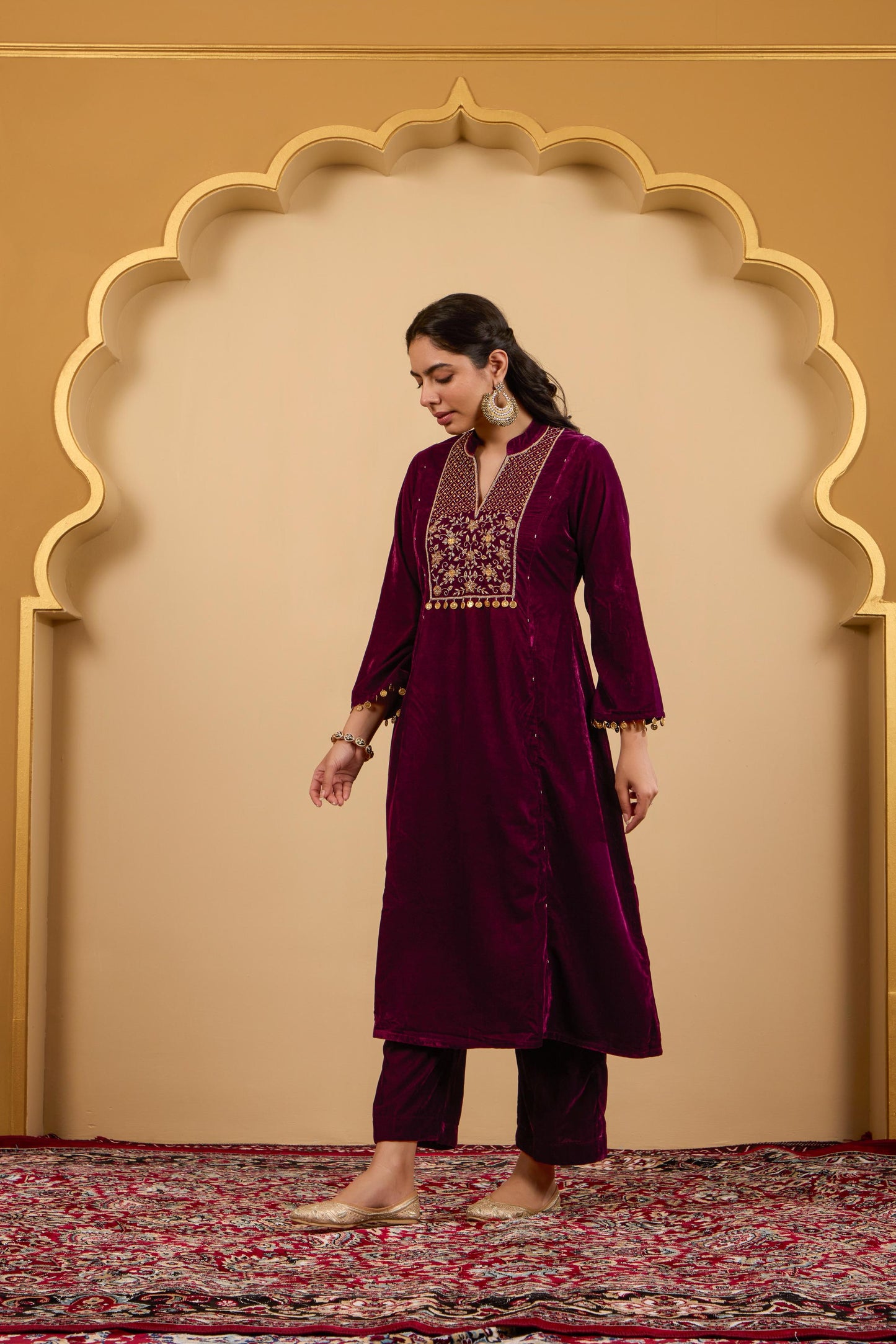 Maroon Yoke Kurta Set