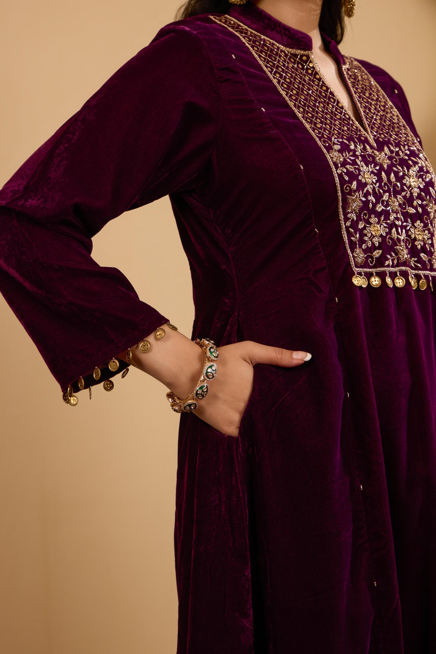 Maroon Yoke Kurta Set