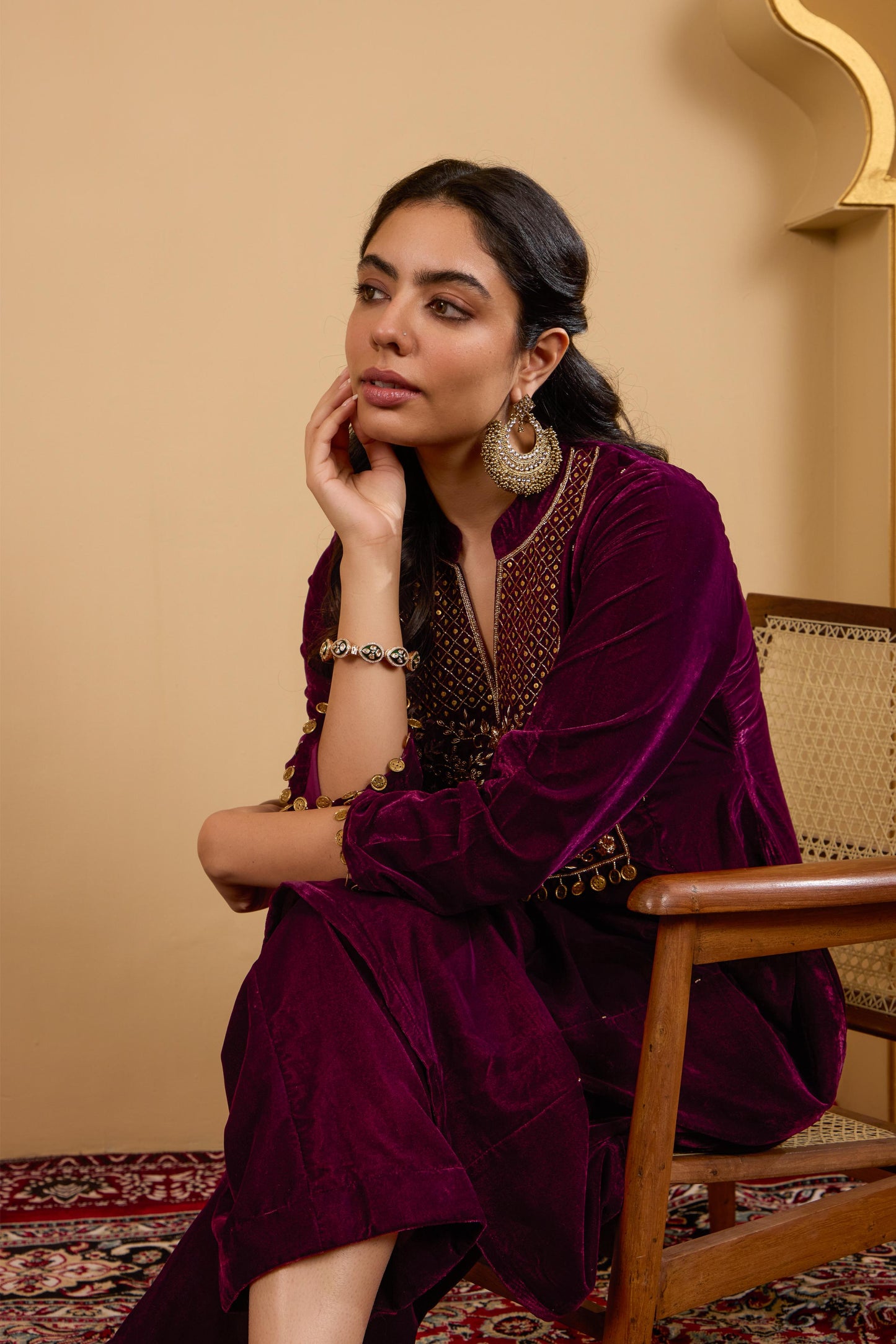 Maroon Yoke Kurta Set