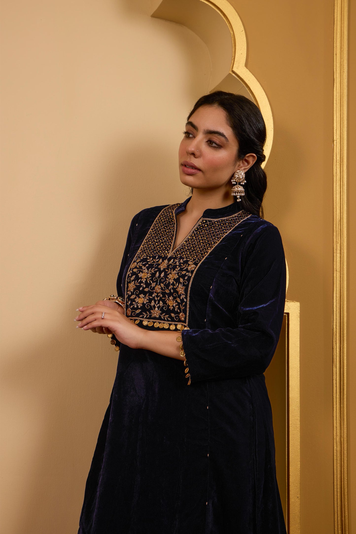 Navy Blue Yoke Kurta Set
