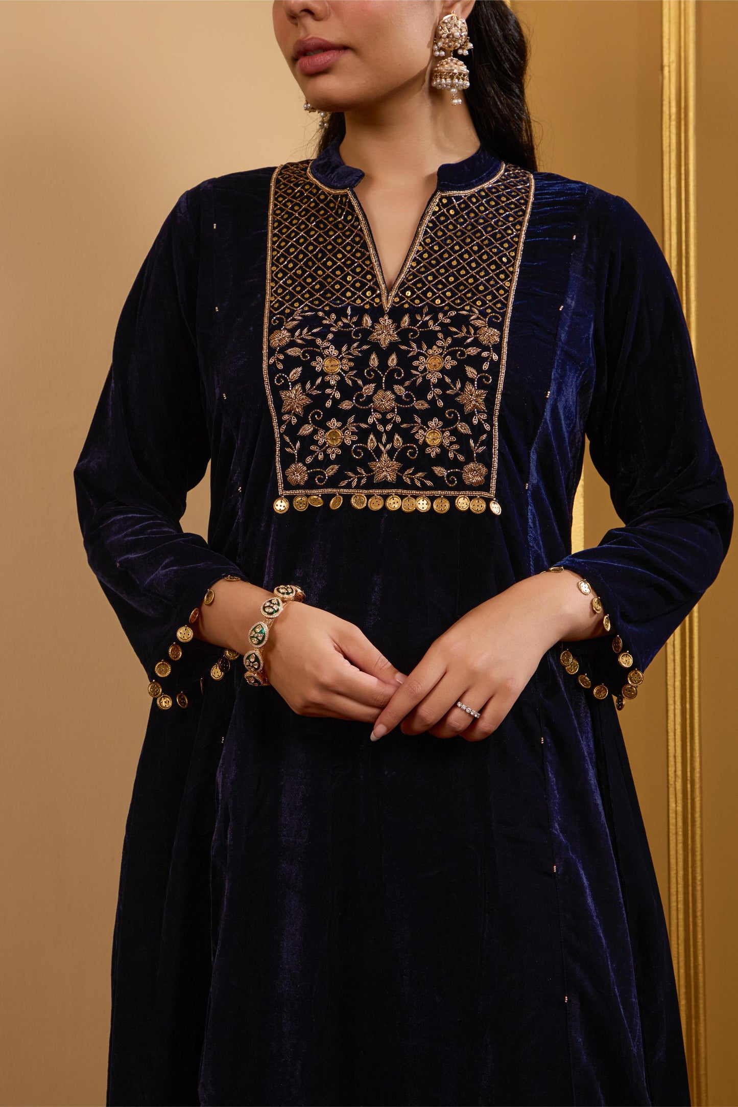 Navy Blue Yoke Kurta Set
