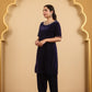 Navy Blue Rose Kurta Set