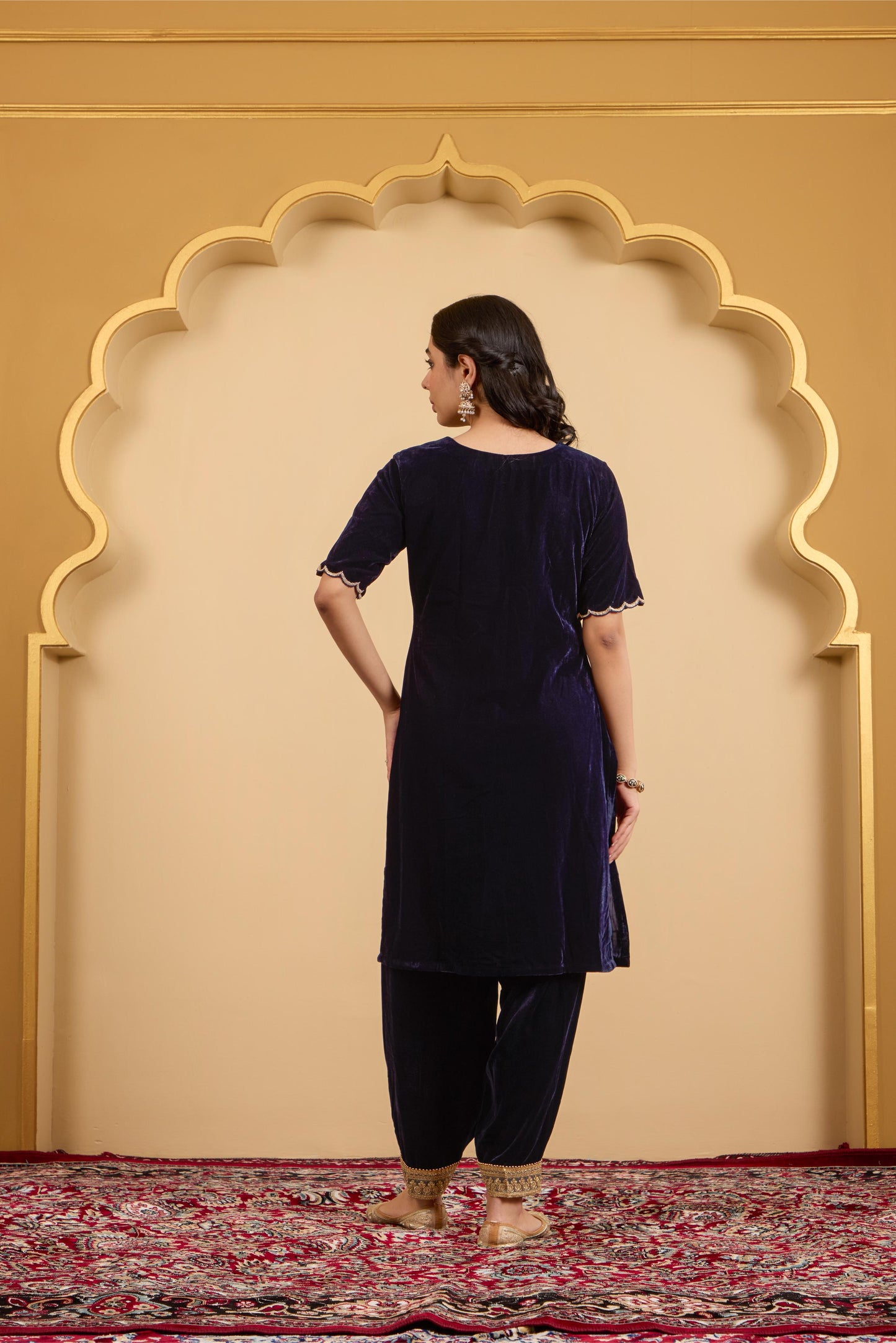 Navy Blue Rose Kurta Set