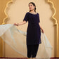 Navy Blue Rose Kurta Set