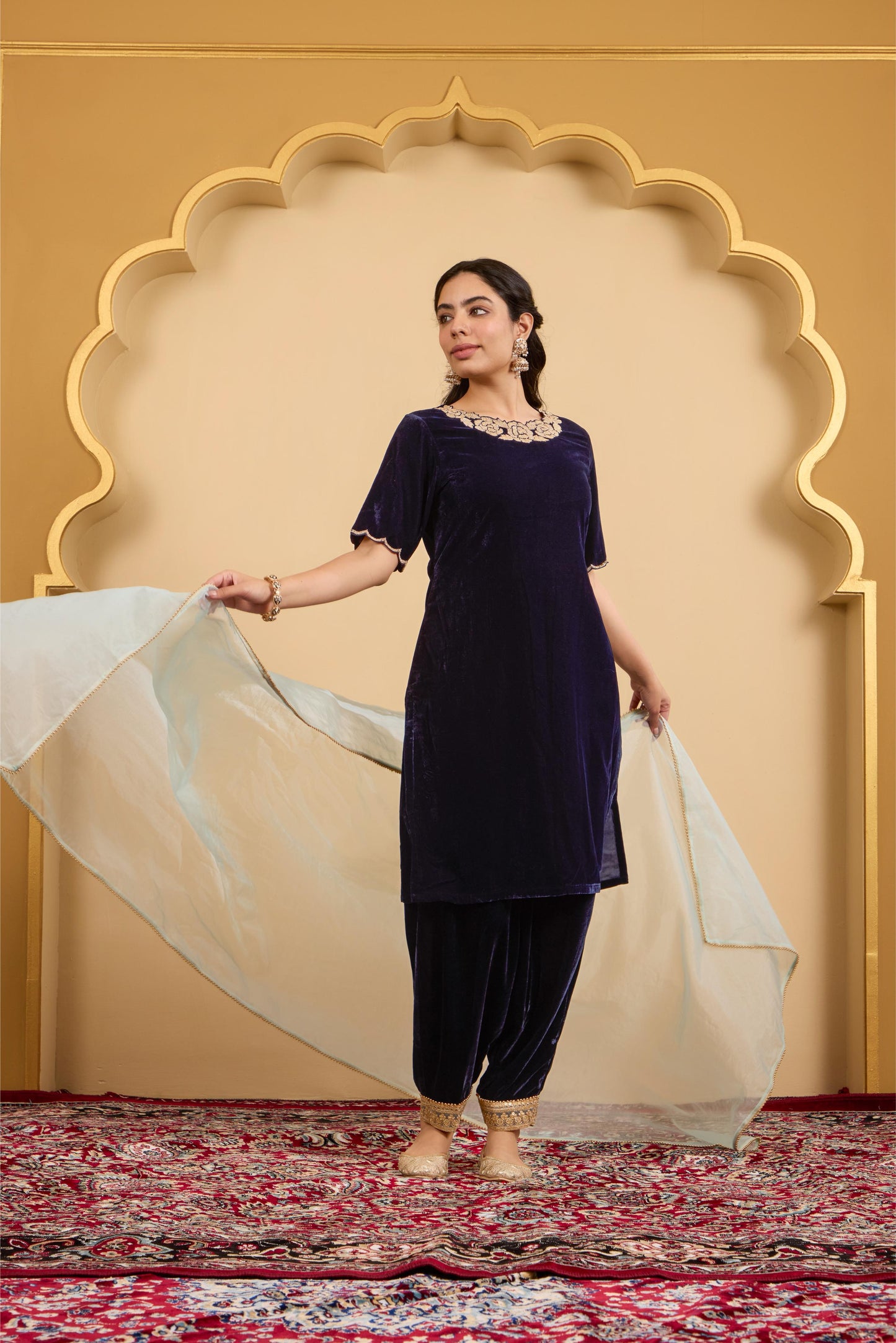 Navy Blue Rose Kurta Set