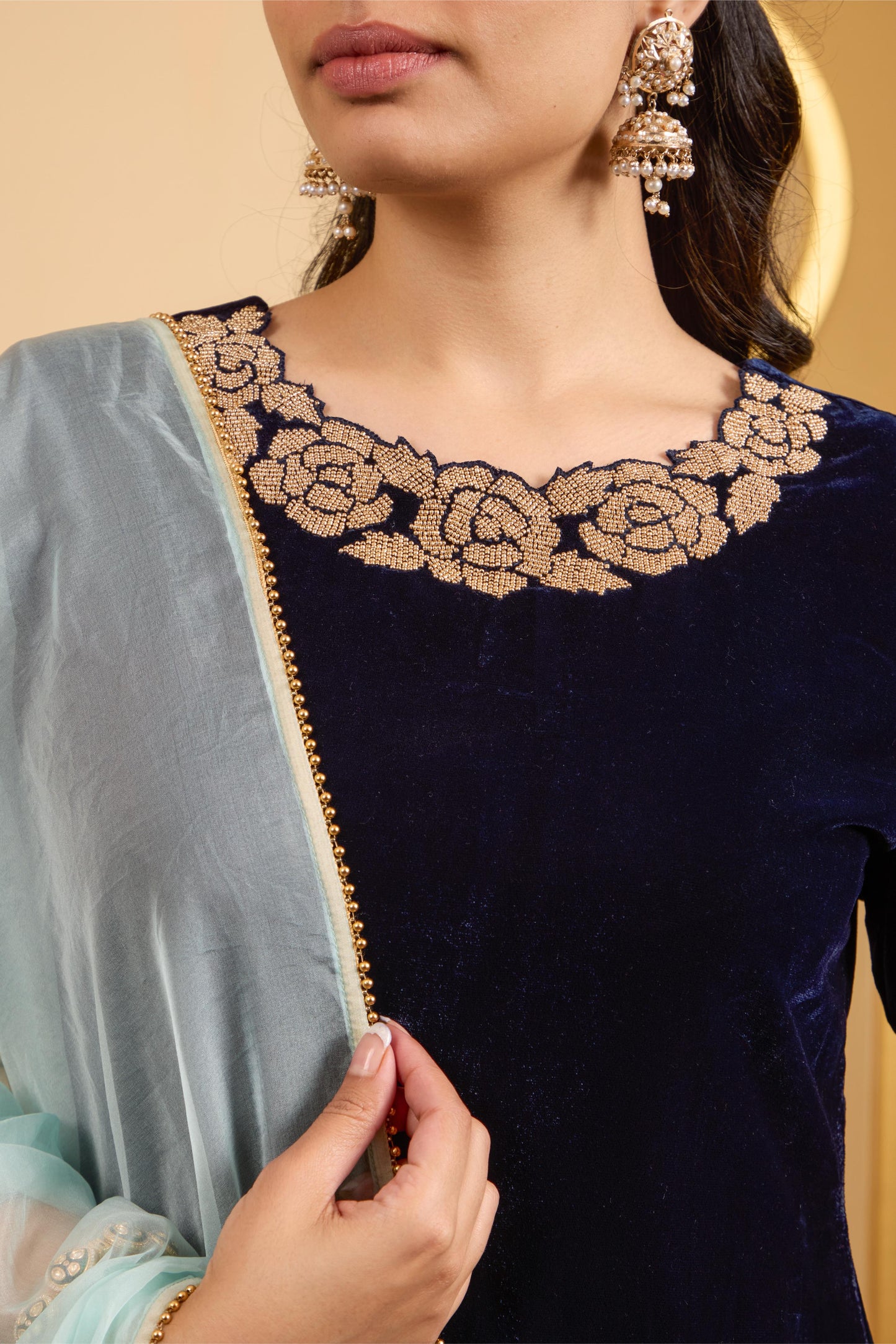 Navy Blue Rose Kurta Set