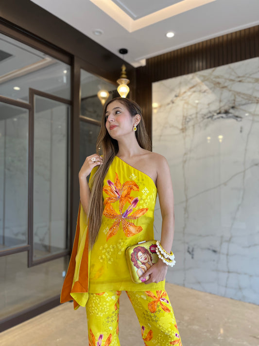 Luminous Lime Lily One Shoulder Set
