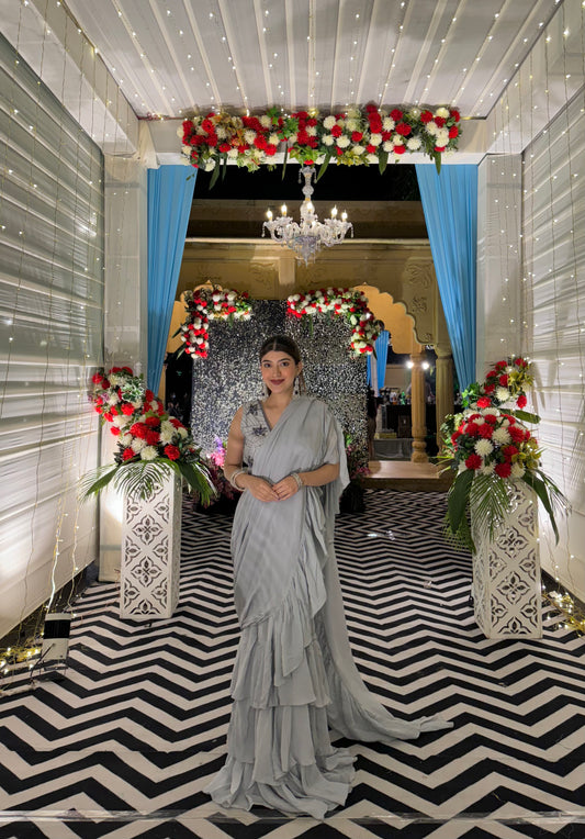 Aaria Grey Ruffle Saree