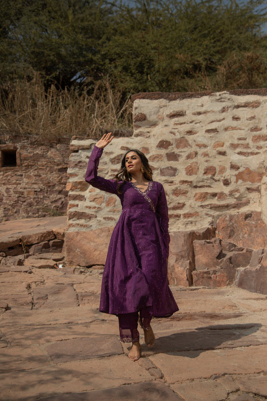 Mehtab Purple Angrakha kurta Set