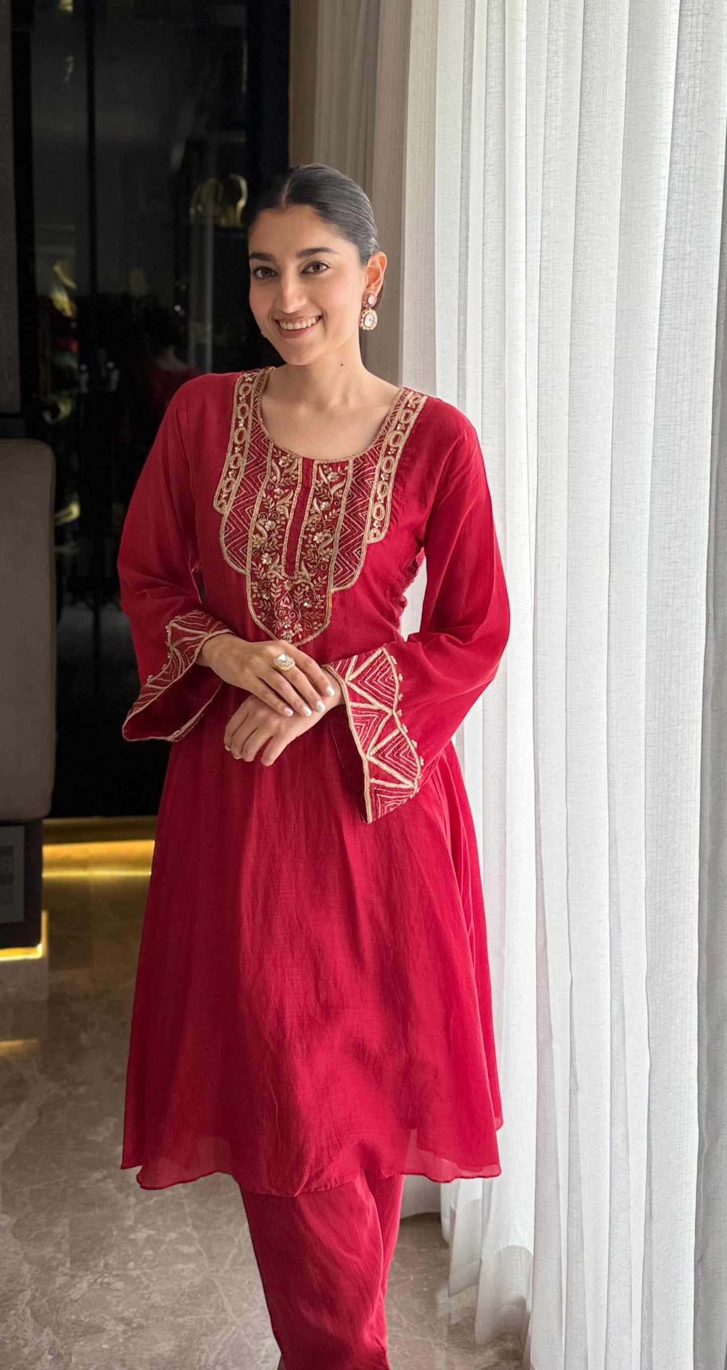 Maroon Choga Kurta Set
